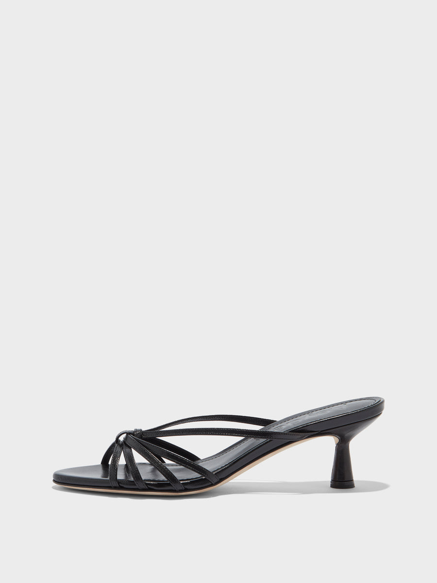 Aeyde | Abby Leather Heeled Sandals for Women | Black Nappa | Round Toe | Mid Heel | Side View [x=50,y=85]