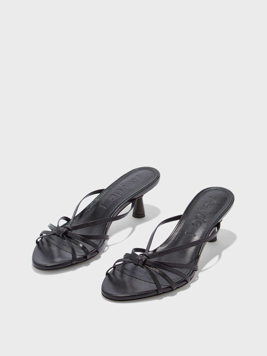 Aeyde | Abby Leather Heeled Sandals for Women | Black Nappa | Round Toe | Mid Heel | On Feet [x=50,y=85]