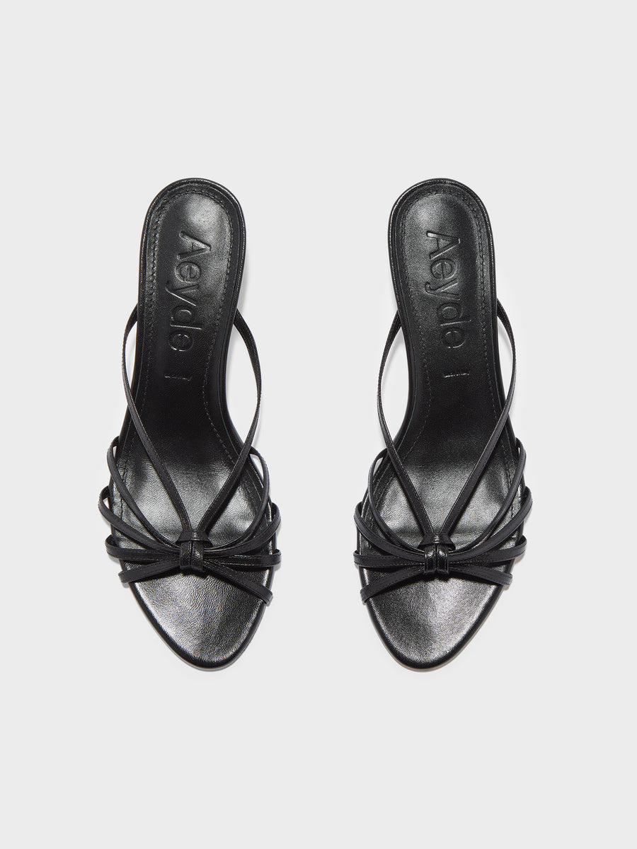 Aeyde | Abby Leather Heeled Sandals for Women | Black Nappa | Round Toe | Mid Heel | Front View [x=50,y=85]