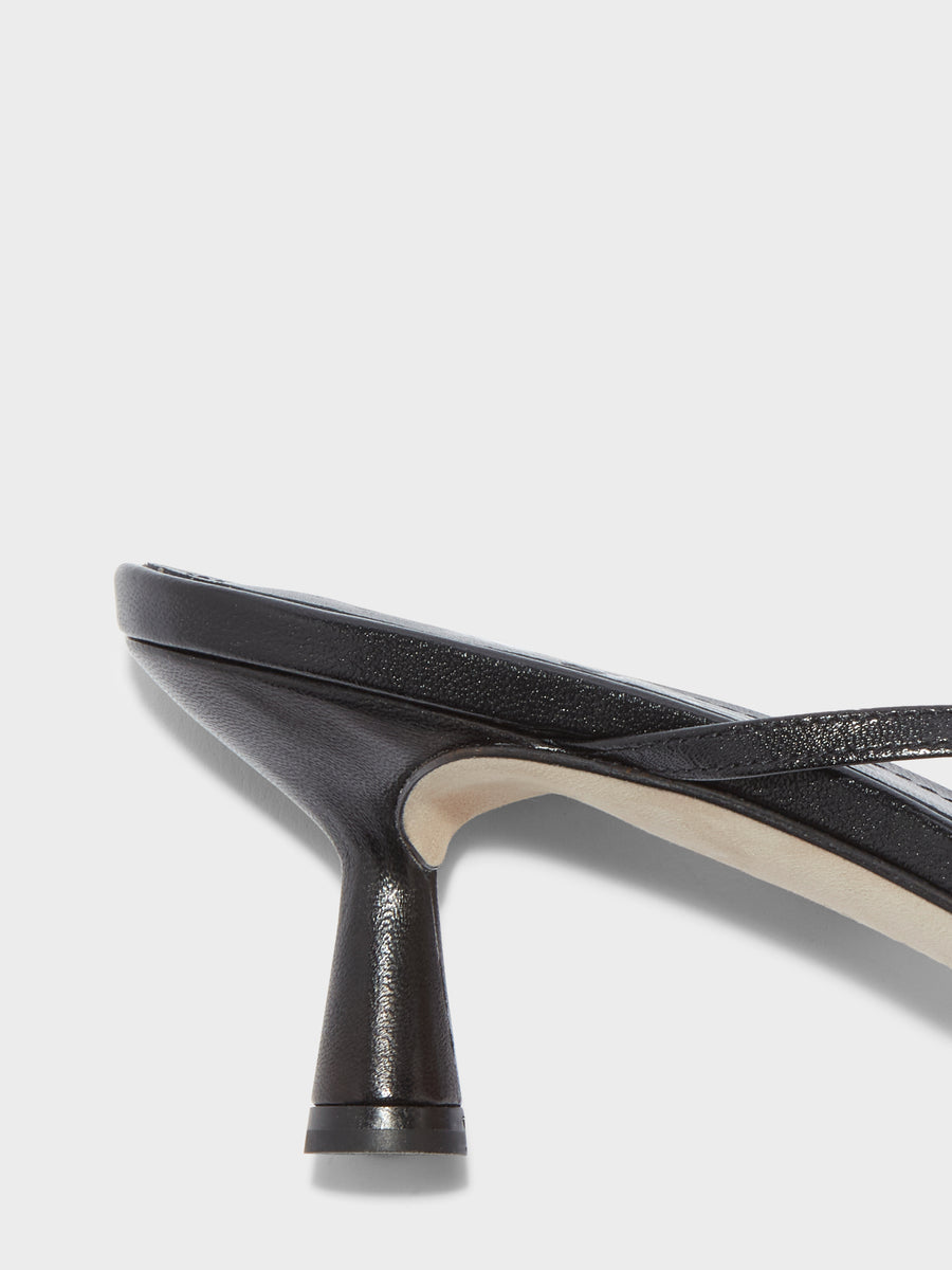 Aeyde | Abby Leather Heeled Sandals for Women | Black Nappa | Round Toe | Mid Heel | Heel Details [x=50,y=85]