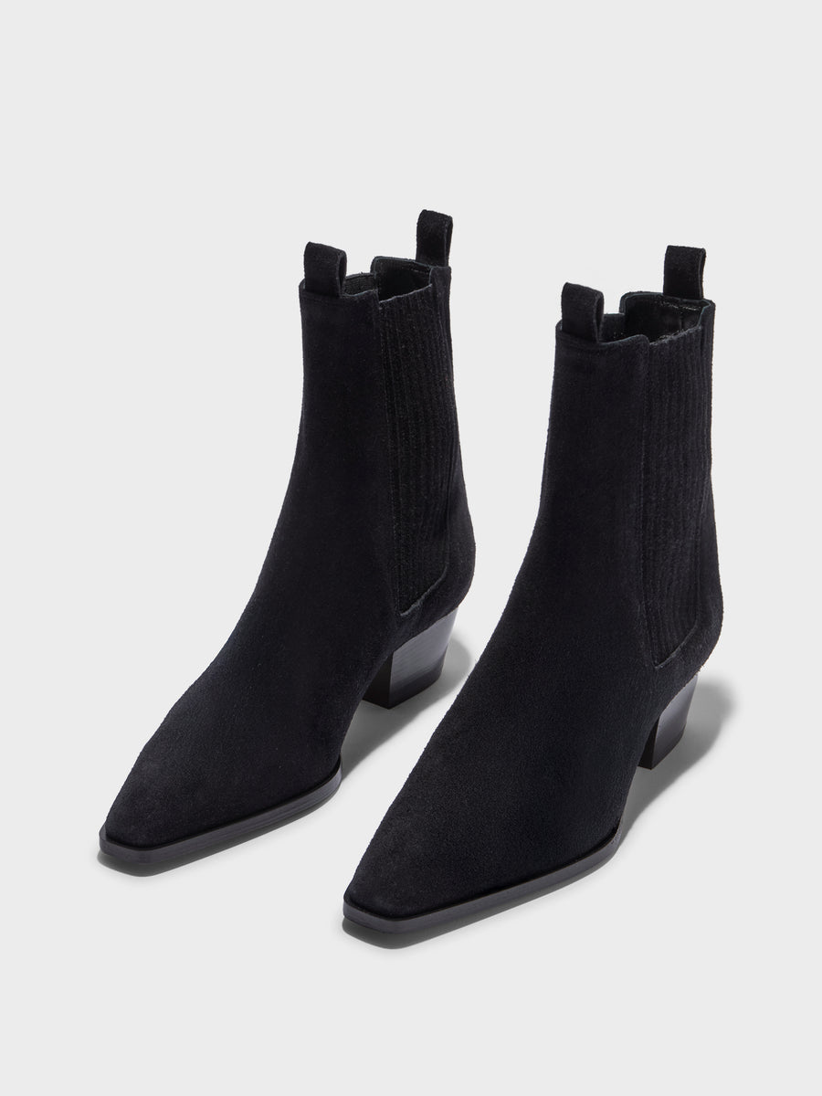 Aeyde | Agata Leather Ankle Boots for Women | Black Suede | Pointed Toe | Low Heel | Luxury Materials | Handmade in Italy