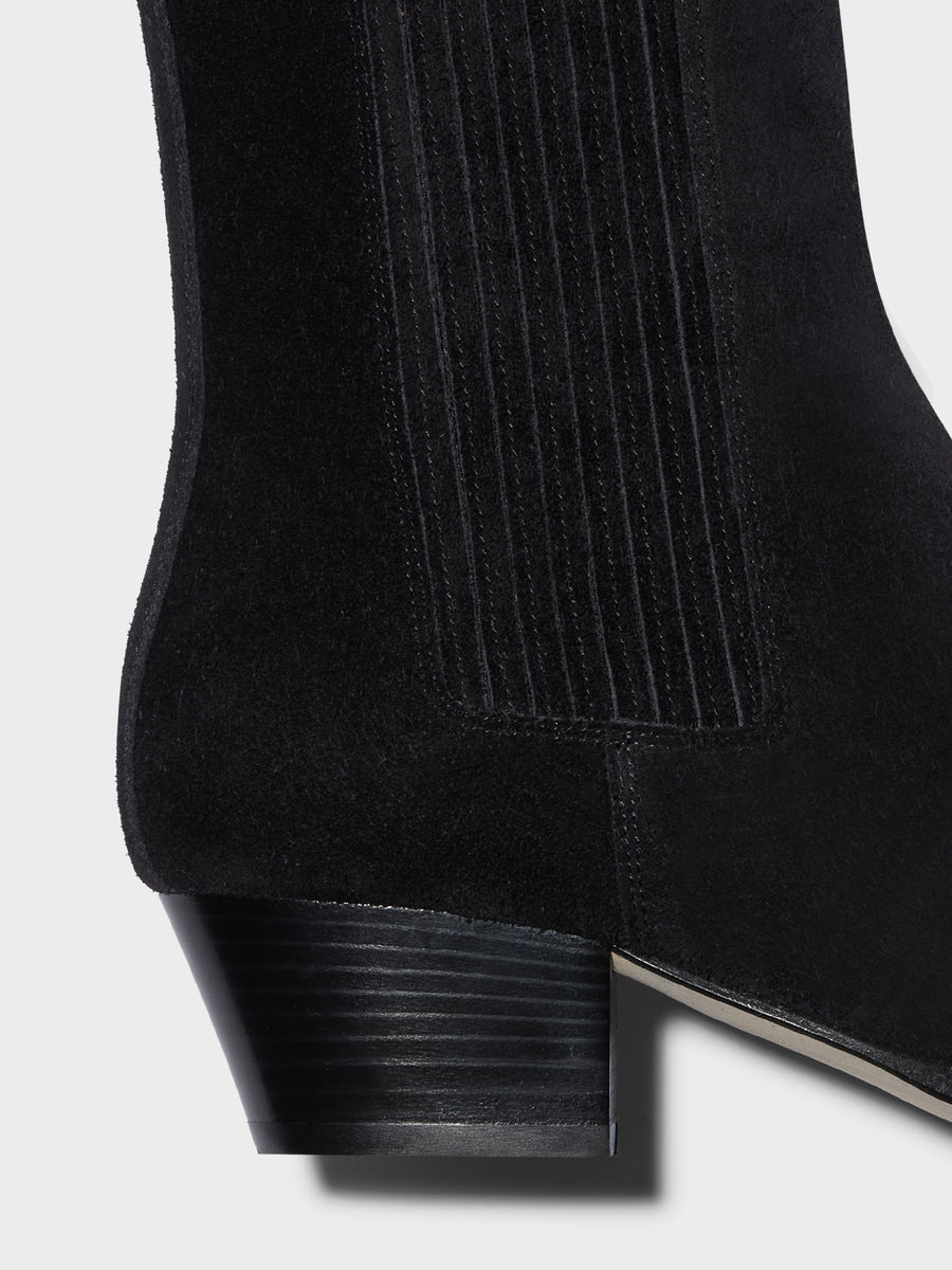 Aeyde | Agata Leather Ankle Boots for Women | Black Suede | Pointed Toe | Low Heel | Heel Details