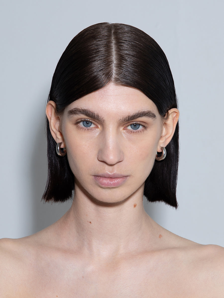 Aeyde | Alaya Medium Palladium-Plated Hoop Earrings for Women | Luxury Materials | Handmade in Italy | How to Style [x=50,y=50]