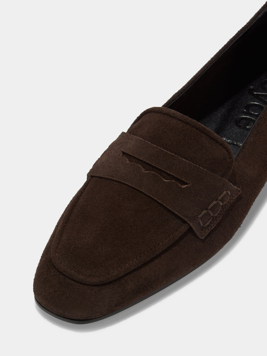 Aeyde | Alfie Leather Flats for Women | Moka Suede | Square Toe | Flat Heel | Luxury Materials | Handmade in Italy [x=50,y=85]
