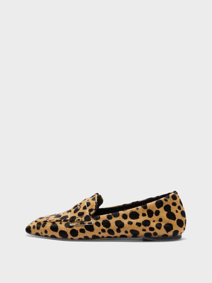 Aeyde | Alfie Leather Flats for Women | Beige/Black Ponyhair | Square Toe | Flat Heel | Side View