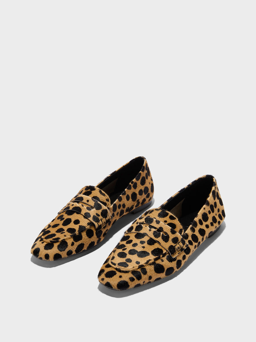 Aeyde | Alfie Leather Flats for Women | Beige/Black Ponyhair | Square Toe | Flat Heel | Luxury Materials | Handmade in Italy