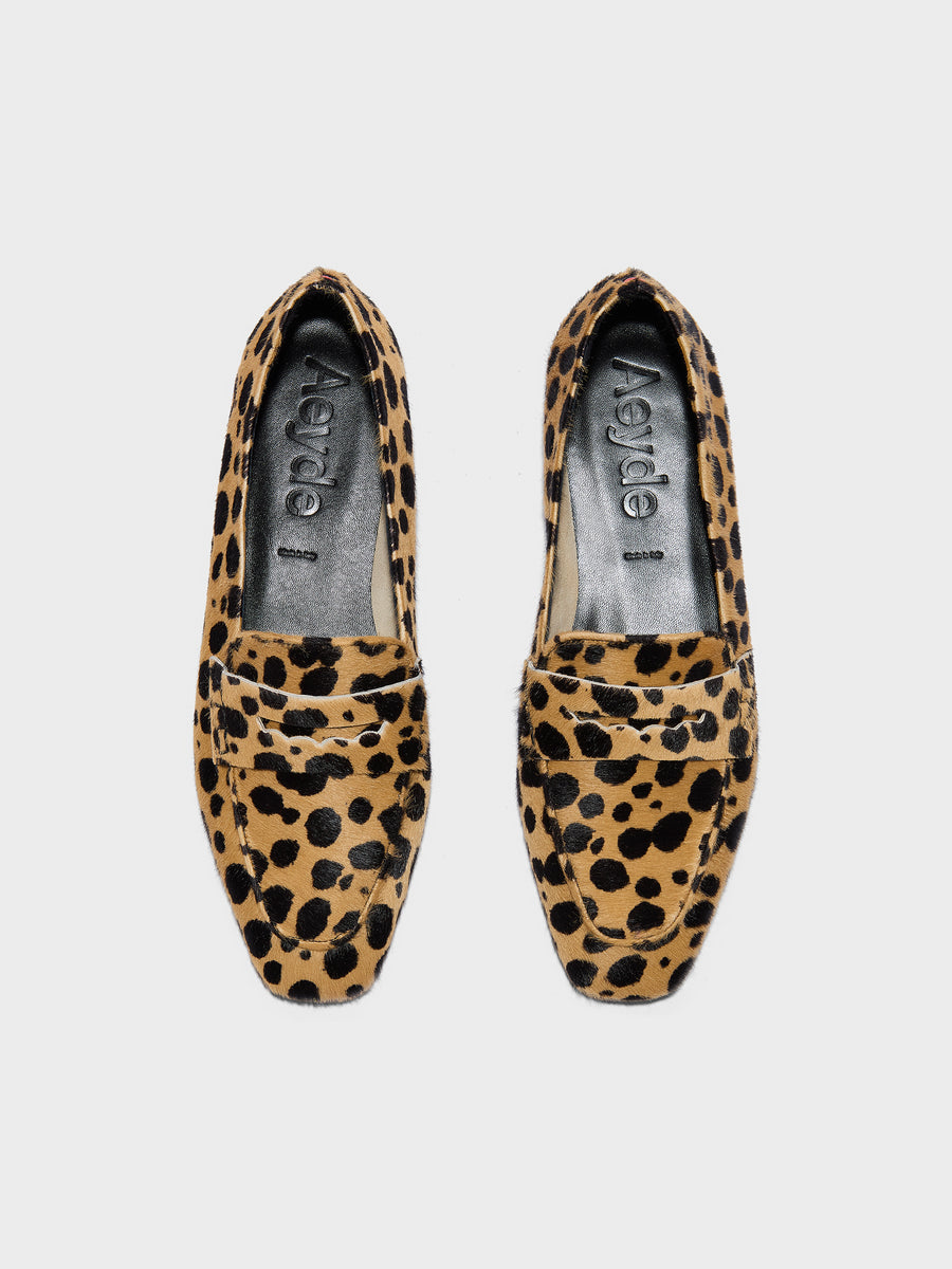 Aeyde | Alfie Leather Flats for Women | Beige/Black Ponyhair | Square Toe | Flat Heel | Front View