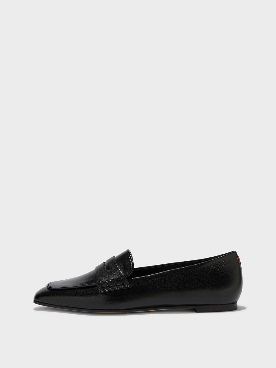 Aeyde | Alfie Leather Flats for Women | Black Nappa | Square Toe | Flat Heel | Side View [x=50,y=85]
