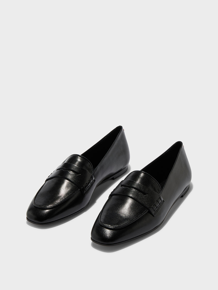 Aeyde | Alfie Leather Flats for Women | Black Nappa | Square Toe | Flat Heel | On Feet [x=50,y=85]