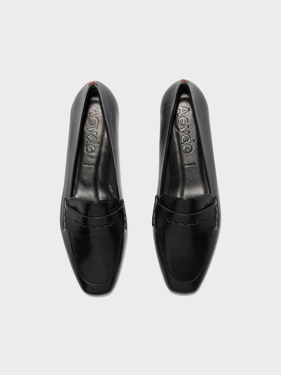 Aeyde | Alfie Leather Flats for Women | Black Nappa | Square Toe | Flat Heel | Front View [x=50,y=85]