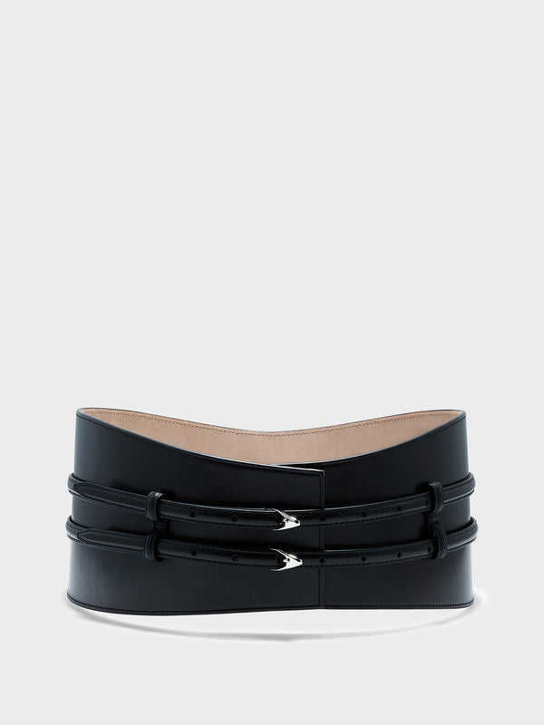 Aeyde | Alyx Leather Belt for Women |  Black/Silver Calf | Luxury Materials | Handmade in Italy