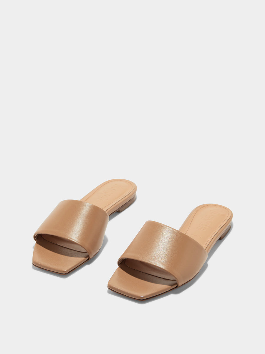 Aeyde | Anna Leather Flat Sandals for Women | Hazelnut Nappa | Square Toe | Flat Heel | Luxury Materials | Handmade in Italy [x=50,y=85]
