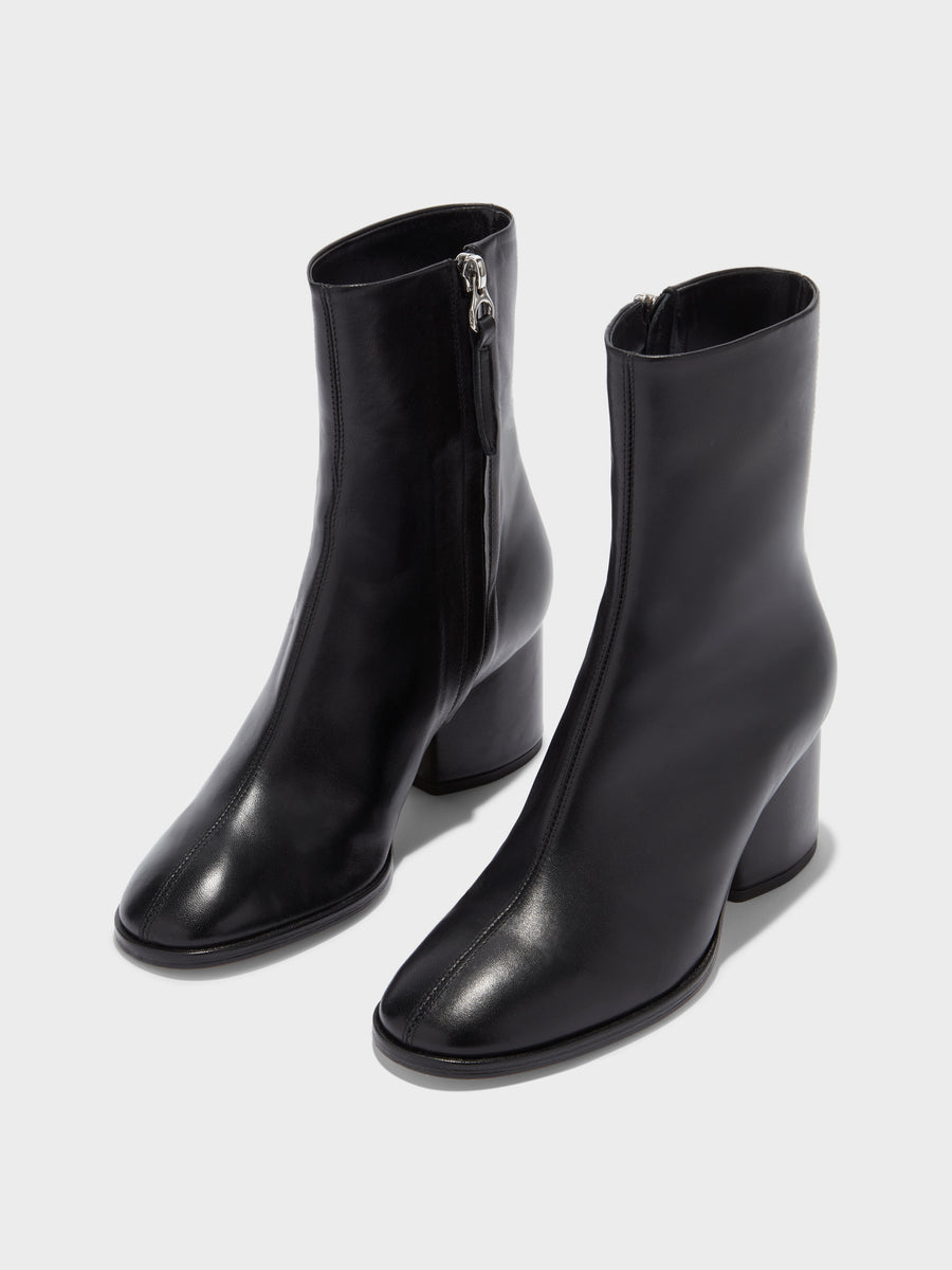 Aeyde | Ayla Leather Ankle Boots for Women | Black Nappa | Round Toe | Mid Heel | Luxury Materials | Handmade in Italy