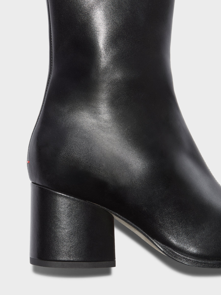 Aeyde | Ayla Leather Ankle Boots for Women | Black Nappa | Round Toe | Mid Heel | Heel Details