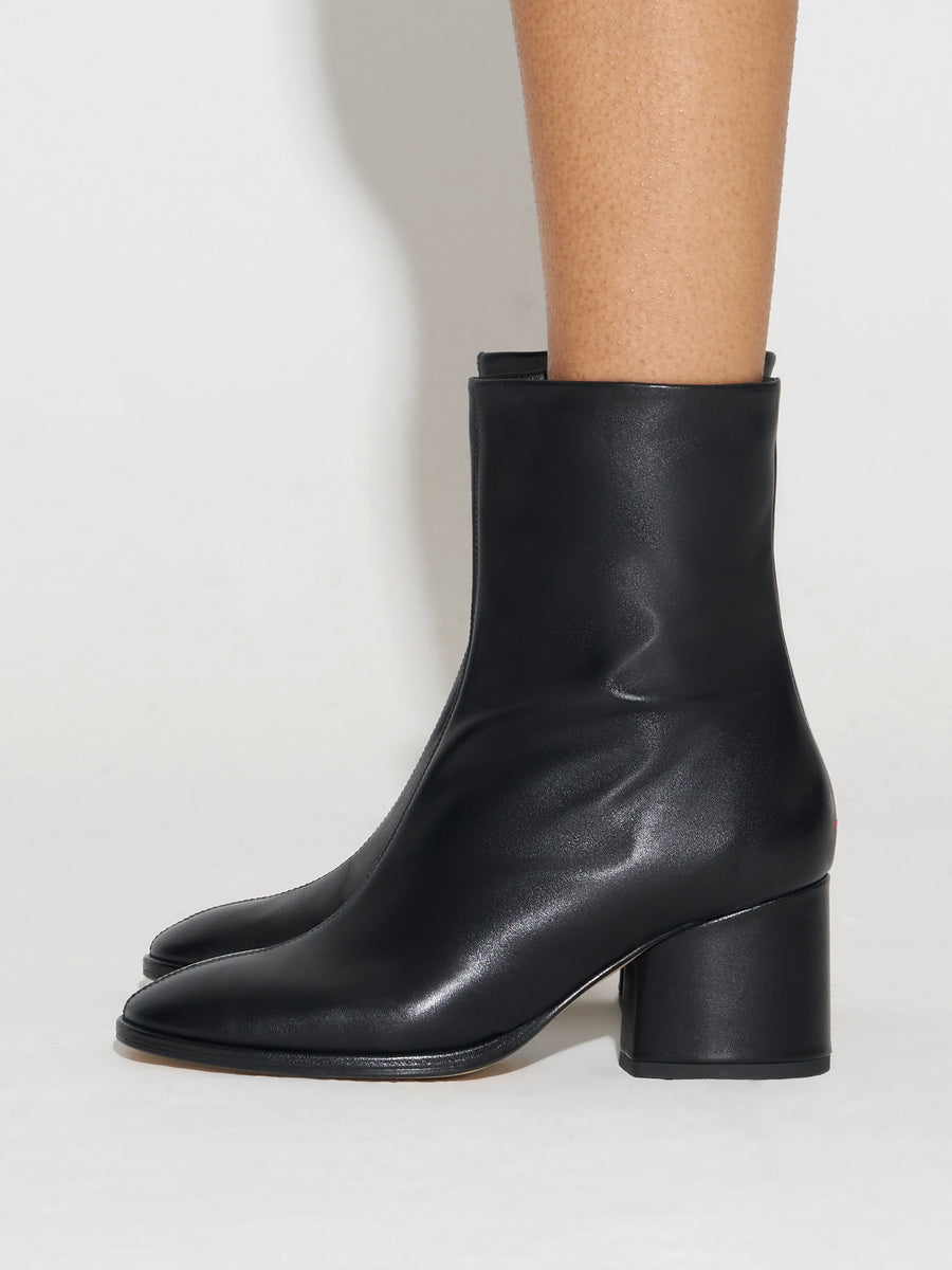 Aeyde | Ayla Leather Ankle Boots for Women | Black Nappa | Round Toe | Mid Heel | How to Style