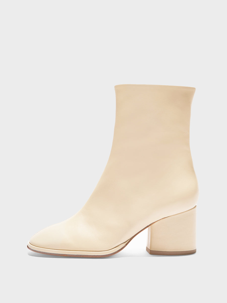 Aeyde | Ayla Leather Ankle Boots for Women | Latte Nappa | Round Toe | Mid Heel | Side View