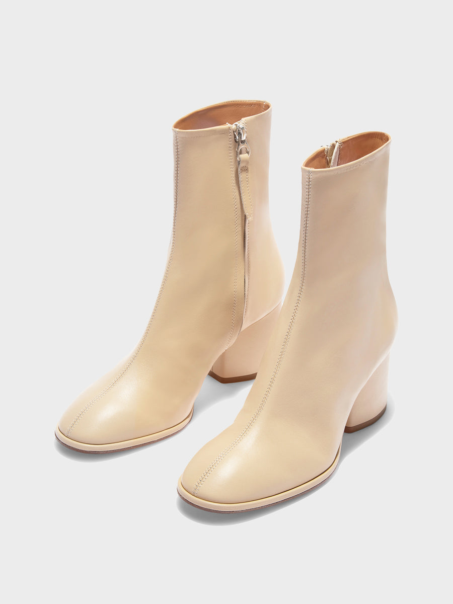 Aeyde | Ayla Leather Ankle Boots for Women | Latte Nappa | Round Toe | Mid Heel | Luxury Materials | Handmade in Italy