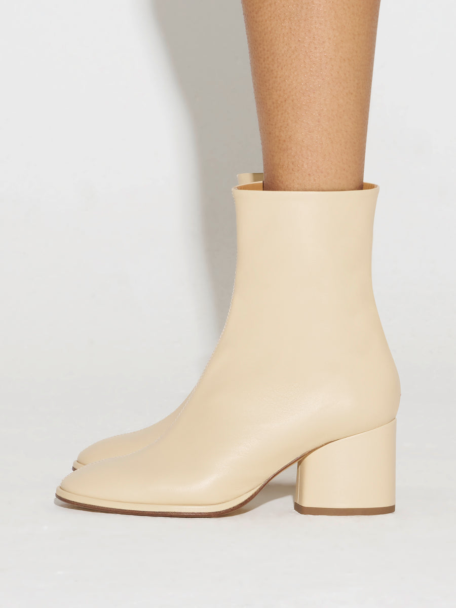 Aeyde | Ayla Leather Ankle Boots for Women | Latte Nappa | Round Toe | Mid Heel | How to Style