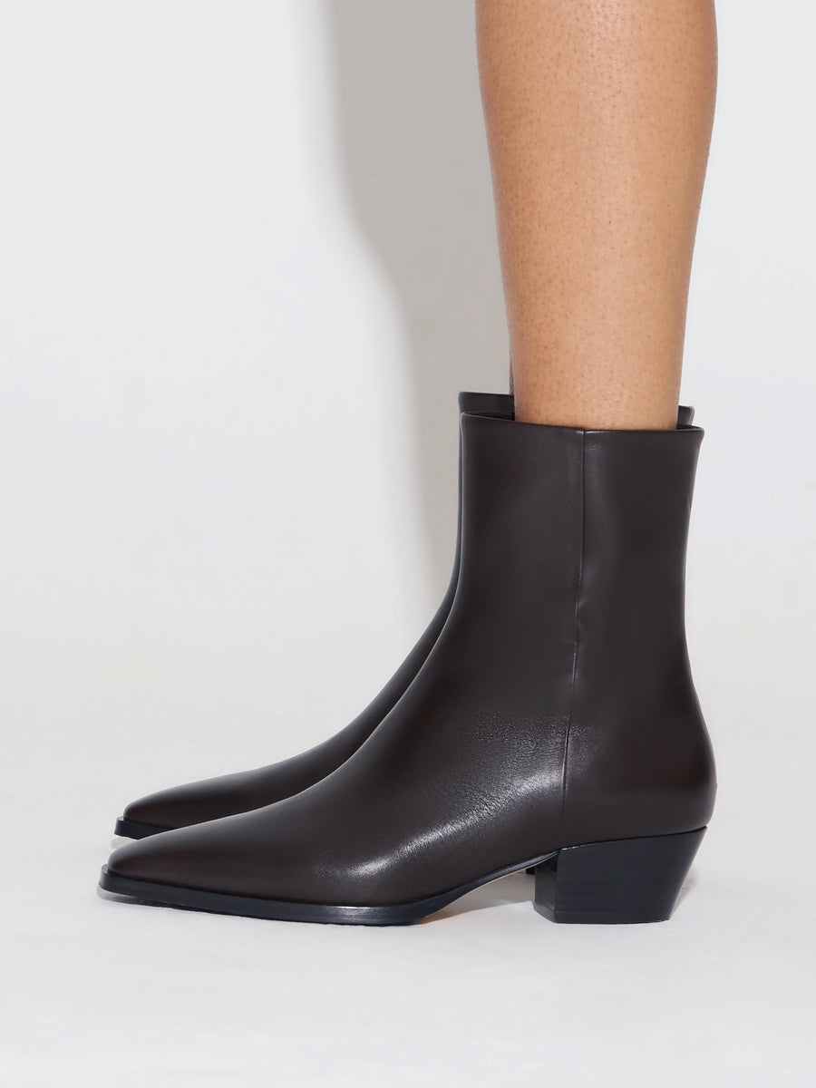 Aeyde | Baba Leather Ankle Boots for Women | Moka Calf | Pointed Toe | Low Heel | How to Style