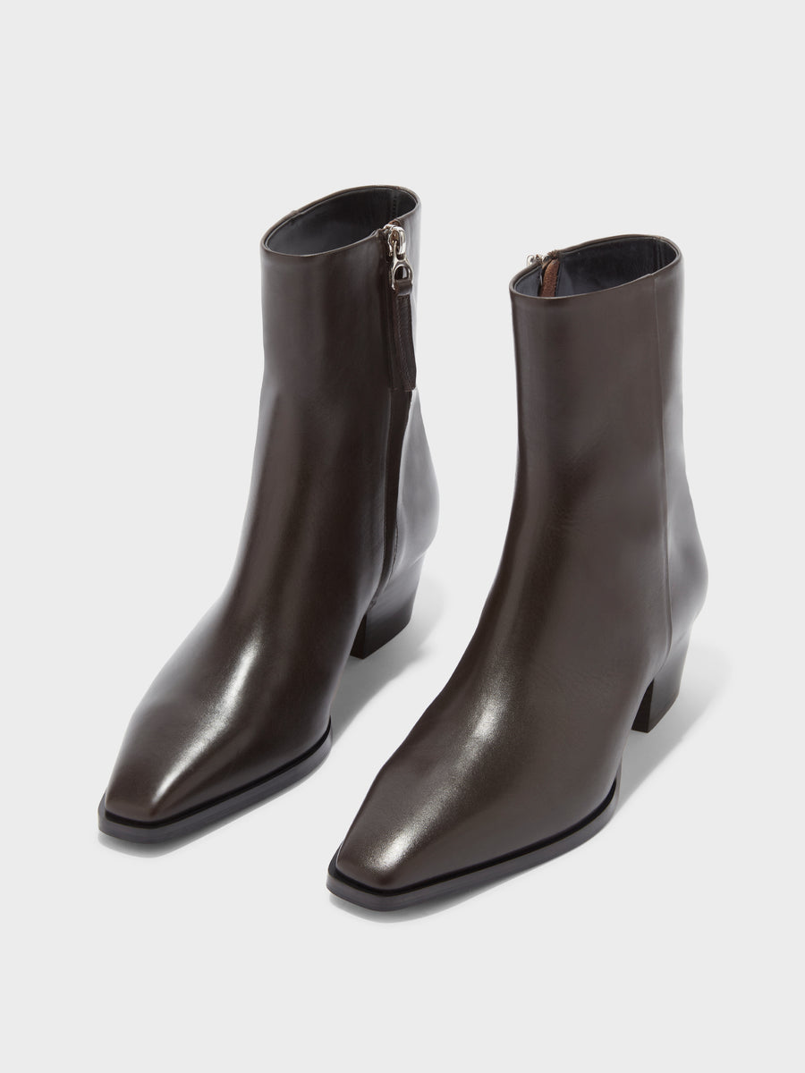 Aeyde | Baba Leather Ankle Boots for Women | Moka Calf | Pointed Toe | Low Heel | Luxury Materials | Handmade in Italy
