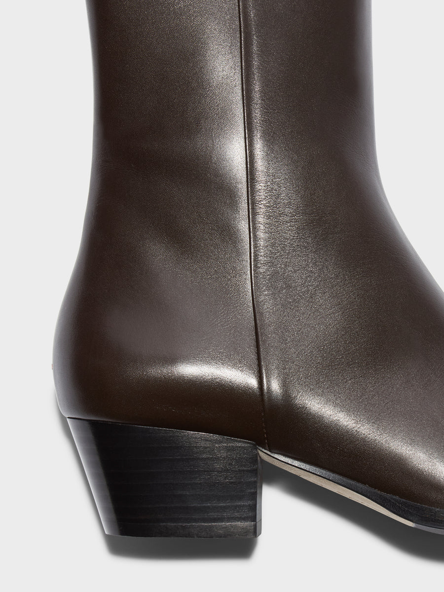 Aeyde | Baba Leather Ankle Boots for Women | Moka Calf | Pointed Toe | Low Heel | Heel Details