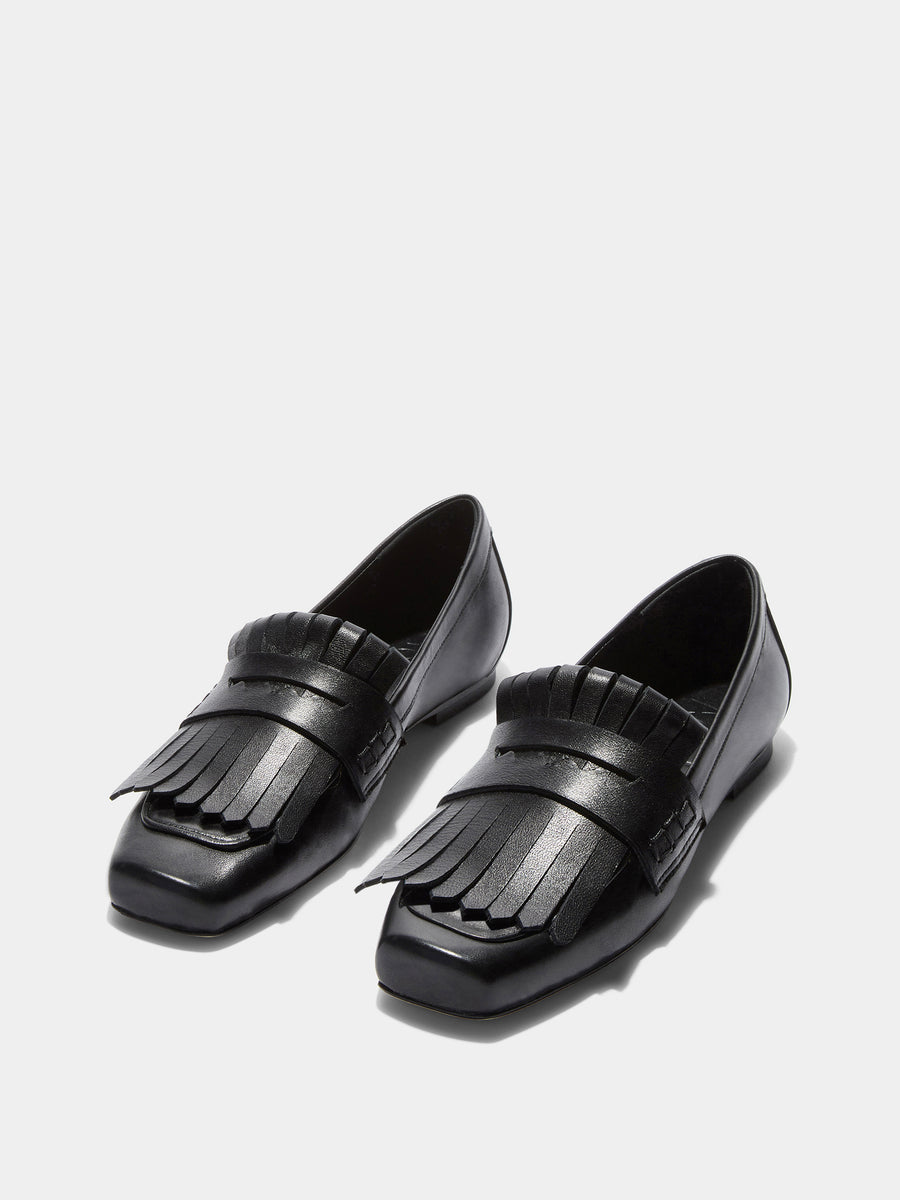 Aeyde | Belen Leather Flats for Women | Black Nappa | Square Toe | Flat Heel | Luxury Materials | Handmade in Italy