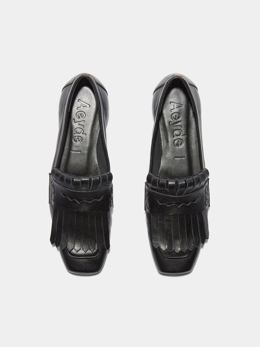 Aeyde | Belen Leather Flats for Women | Black Nappa | Square Toe | Flat Heel | Front View