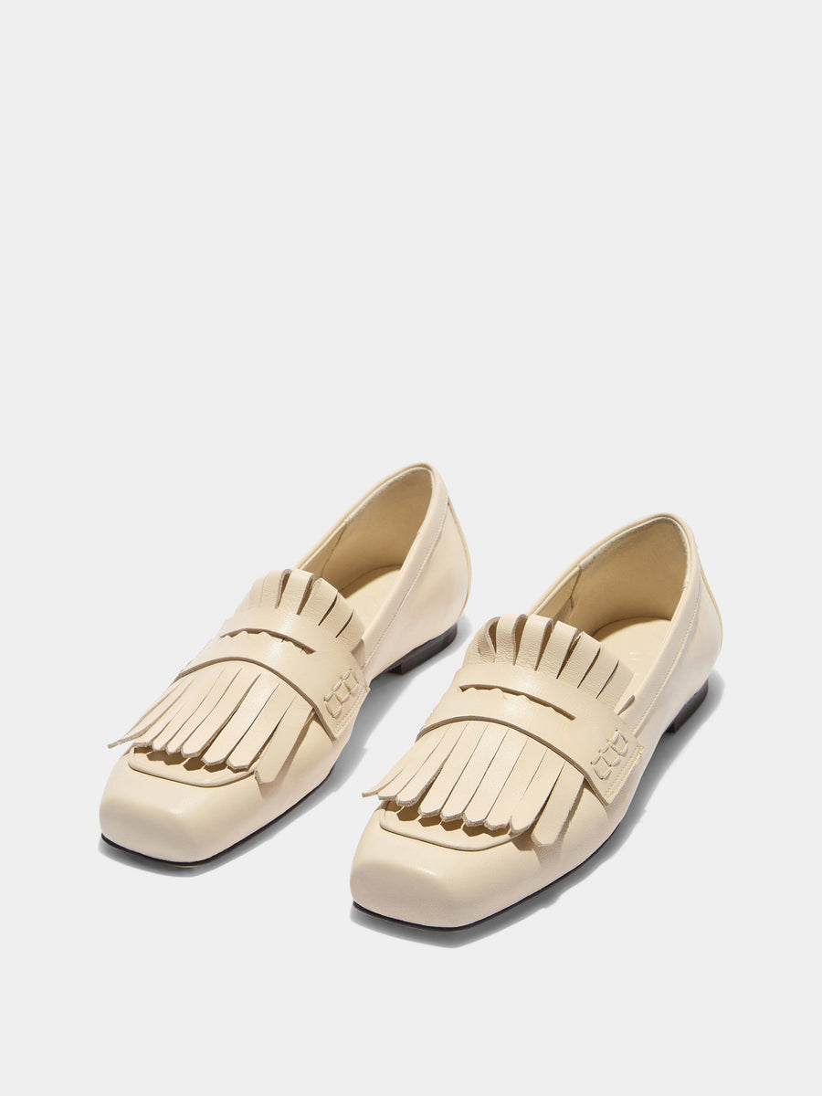 Aeyde | Belen Leather Flats for Women | Creamy Nappa | Square Toe | Flat Heel | Luxury Materials | Handmade in Italy