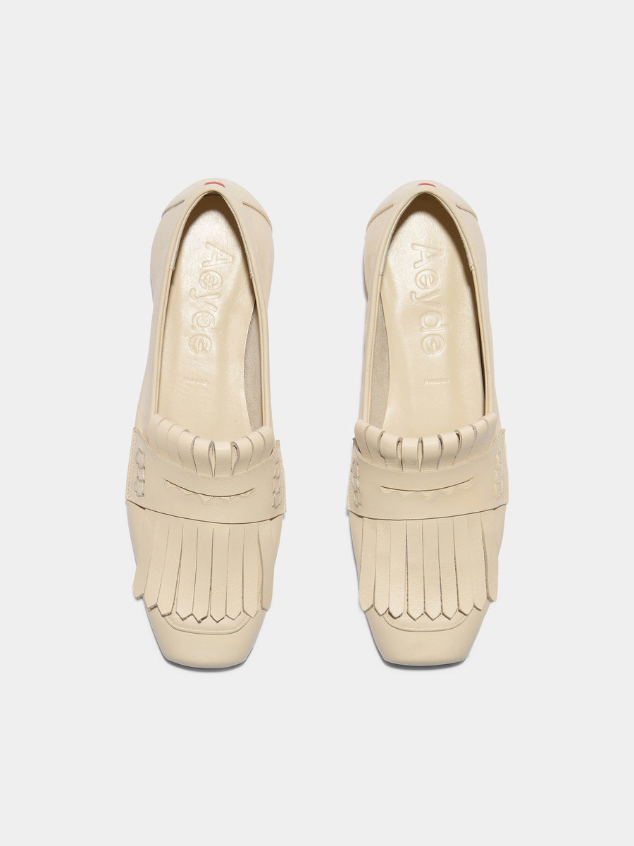 Aeyde | Belen Leather Flats for Women | Creamy Nappa | Square Toe | Flat Heel | Front View