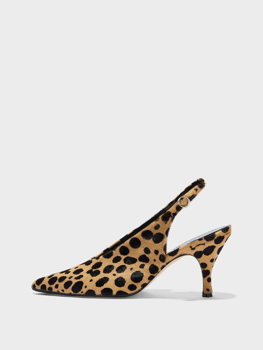 Aeyde | Carla Leather Pumps for Women | Beige/Black Ponyhair | Pointed Toe | High Heel | Side View
