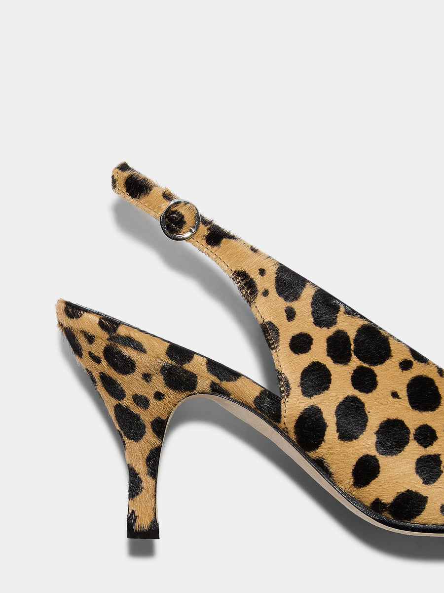 Aeyde | Carla Leather Pumps for Women | Beige/Black Ponyhair | Pointed Toe | High Heel | Heel Details