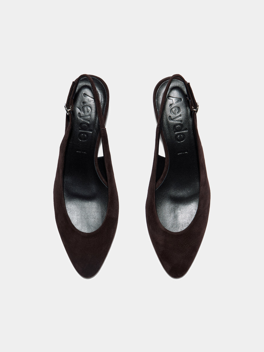 Aeyde | Celeste Leather Pumps for Women | Moka Suede |  | Mid Heel | Front View