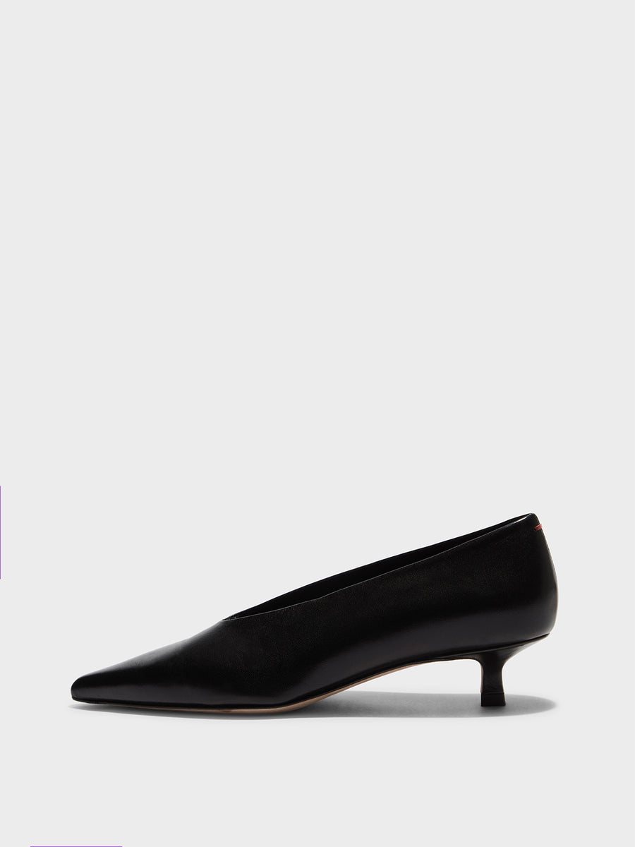 Aeyde | Clara Leather Pumps for Women | Black Nappa | Pointed Toe | Low Heel | Side View