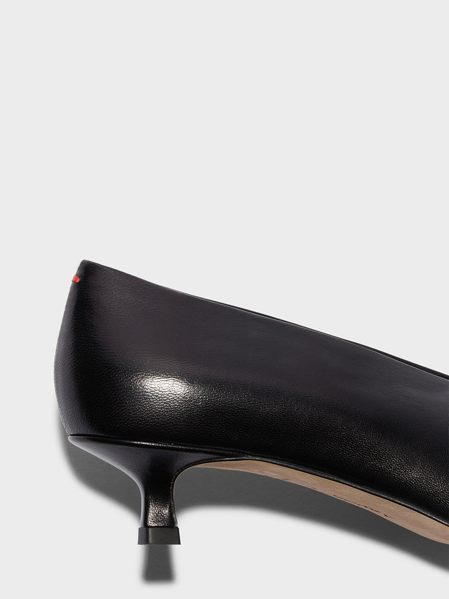 Aeyde | Clara Leather Pumps for Women | Black Nappa | Pointed Toe | Low Heel | Heel Details [x=50,y=85]