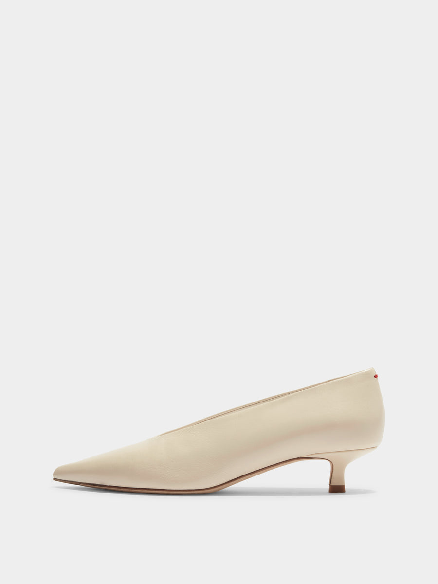 Aeyde | Clara Leather Pumps for Women | Creamy Nappa | Pointed Toe | Low Heel | Side View