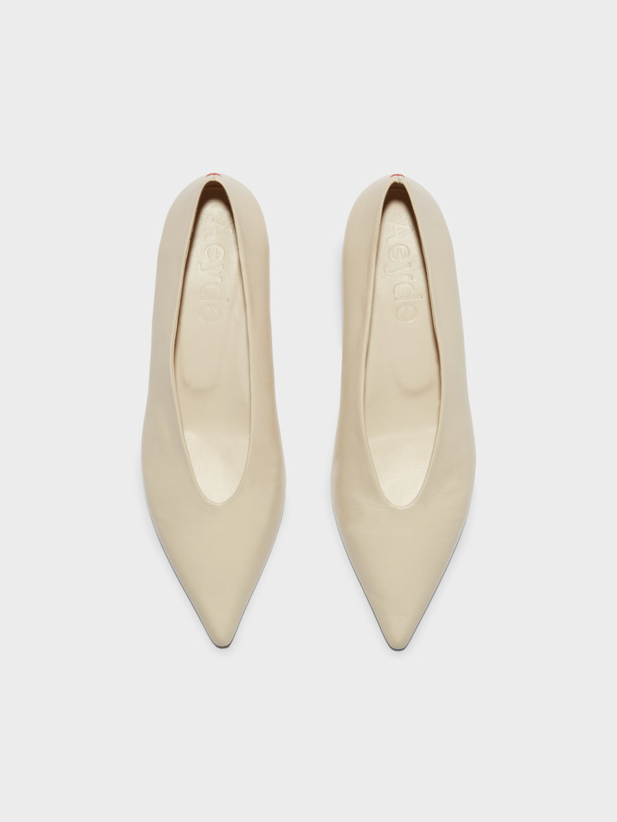 Aeyde | Clara Leather Pumps for Women | Creamy Nappa | Pointed Toe | Low Heel | Front View