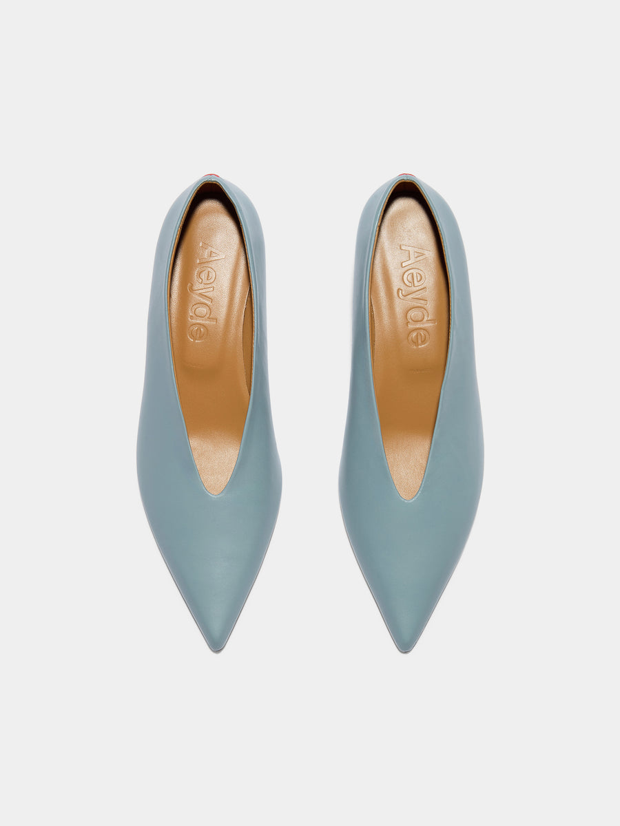 Aeyde | Clara Leather Pumps for Women | Glass Nappa | Pointed Toe | Mid Heel | Front View