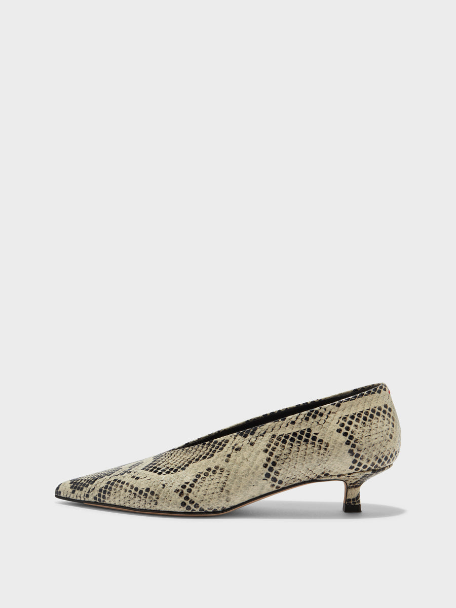 Aeyde | Clara Leather Pumps for Women | Creamy Snake | Pointed Toe | Low Heel | Side View