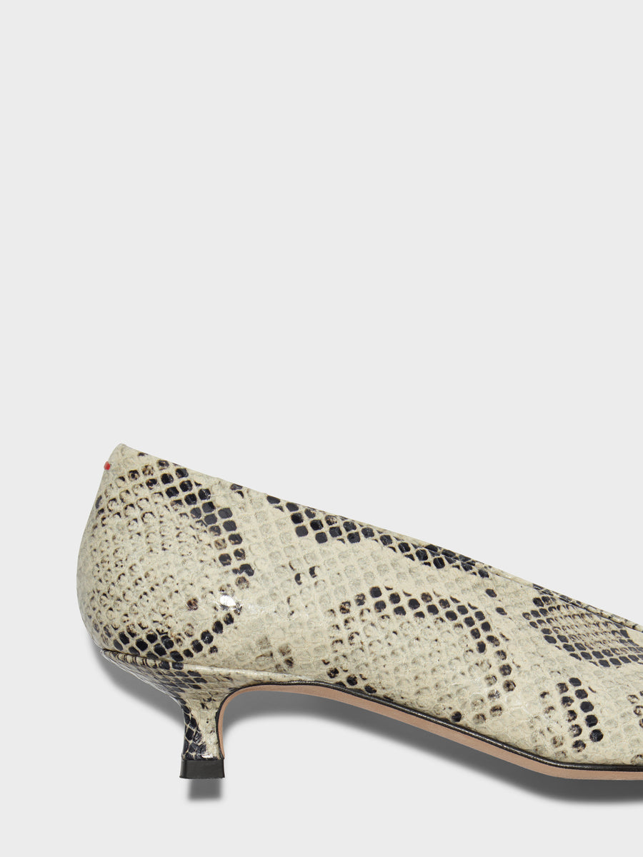 Aeyde | Clara Leather Pumps for Women | Creamy Snake | Pointed Toe | Low Heel | Front View
