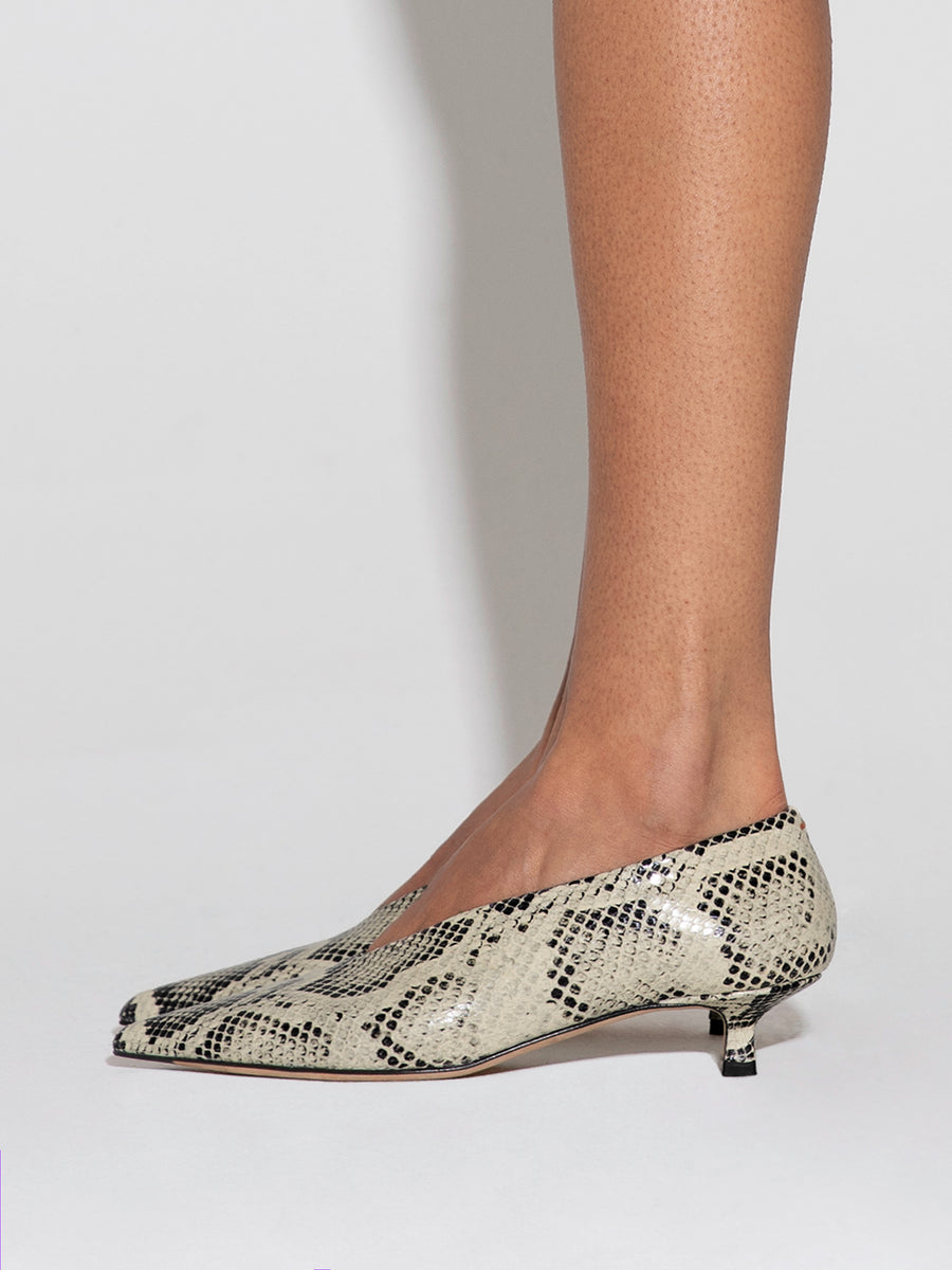 Aeyde | Clara Leather Pumps for Women | Creamy Snake | Pointed Toe | Low Heel | How to Style