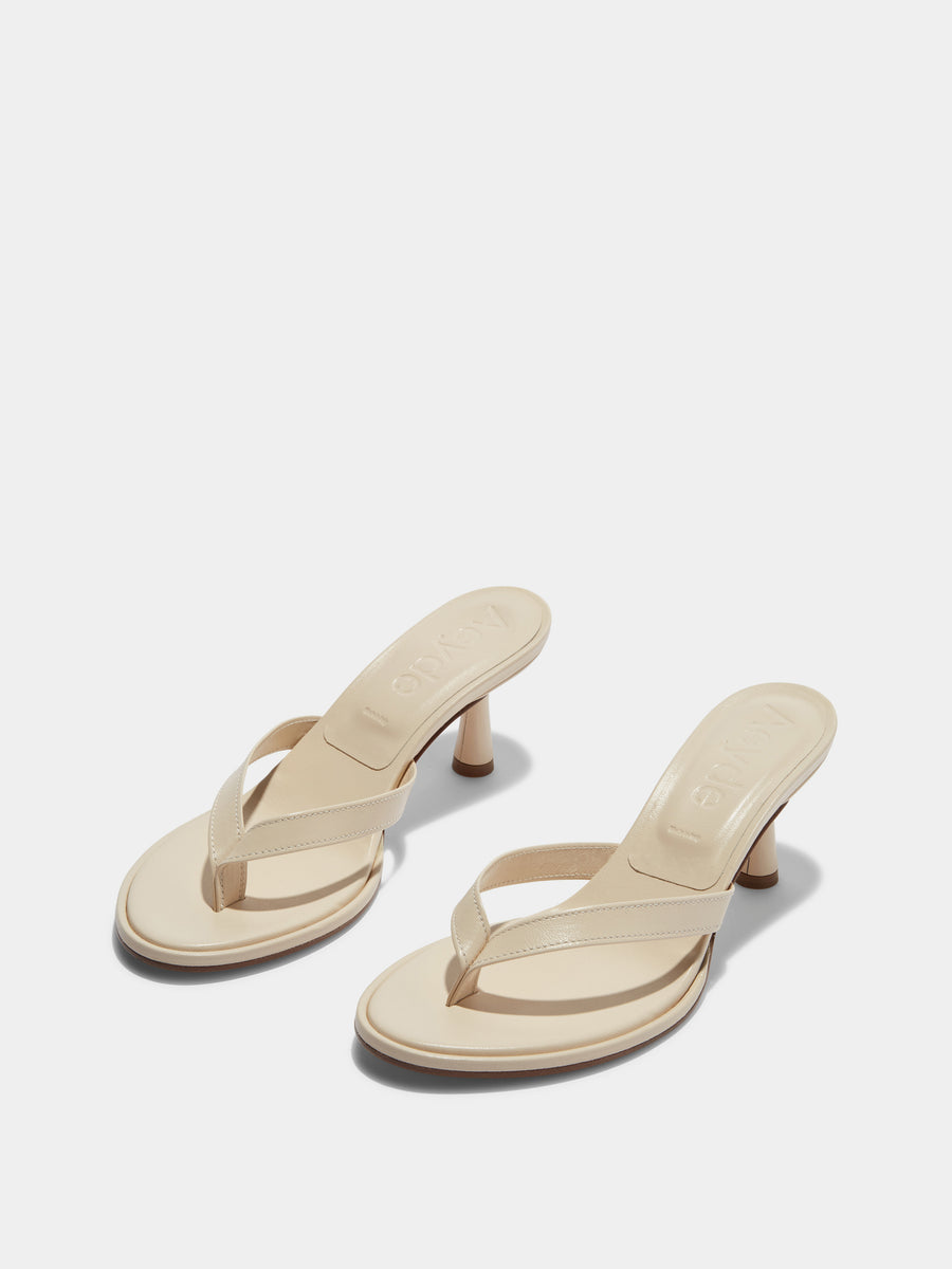 Aeyde | Daphne Leather Heeled Sandals for Women | Creamy Nappa | Round Toe | High Heel | On Feet