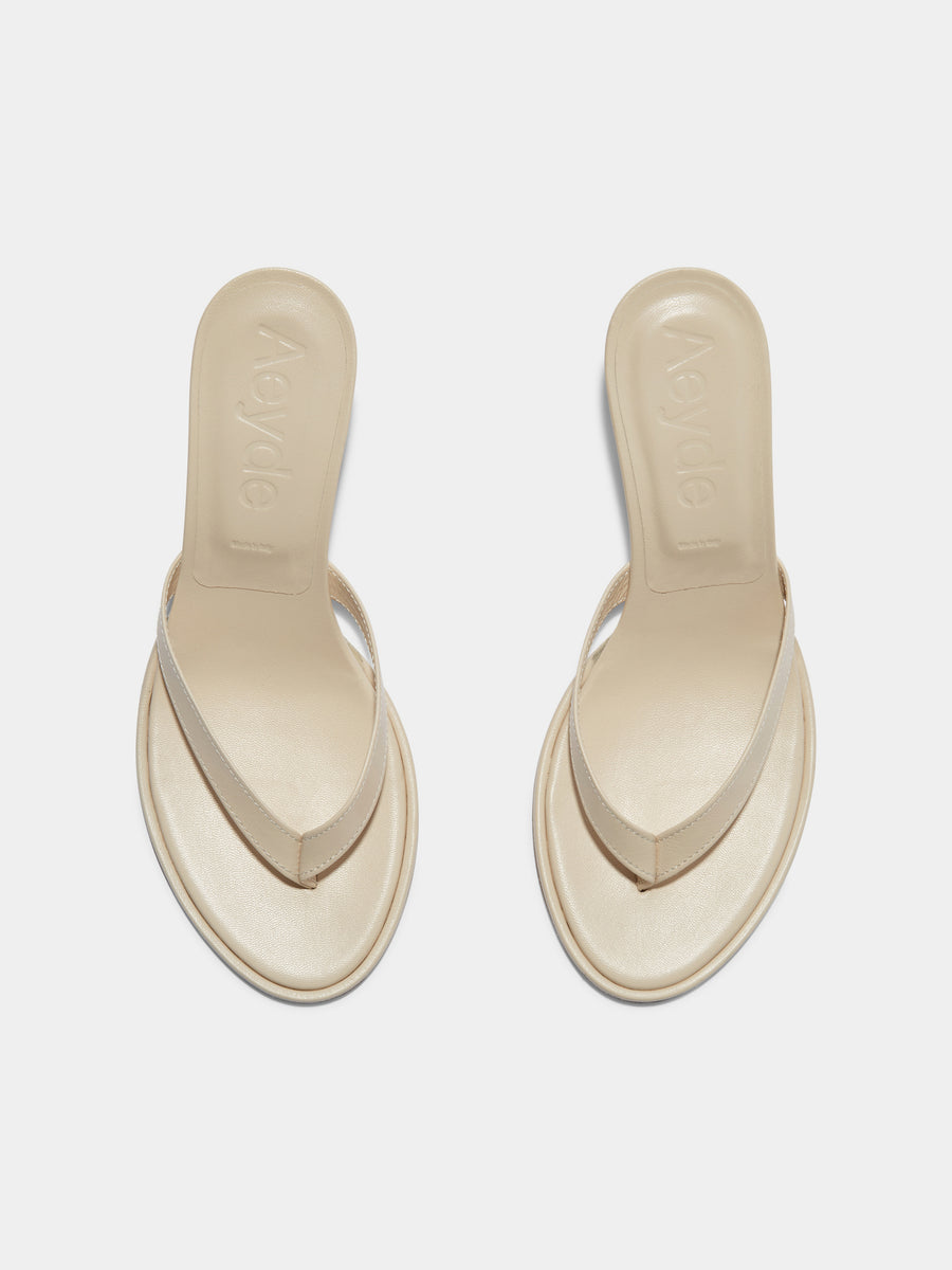 Aeyde | Daphne Leather Heeled Sandals for Women | Creamy Nappa | Round Toe | High Heel | Luxury Materials | Handmade in Italy