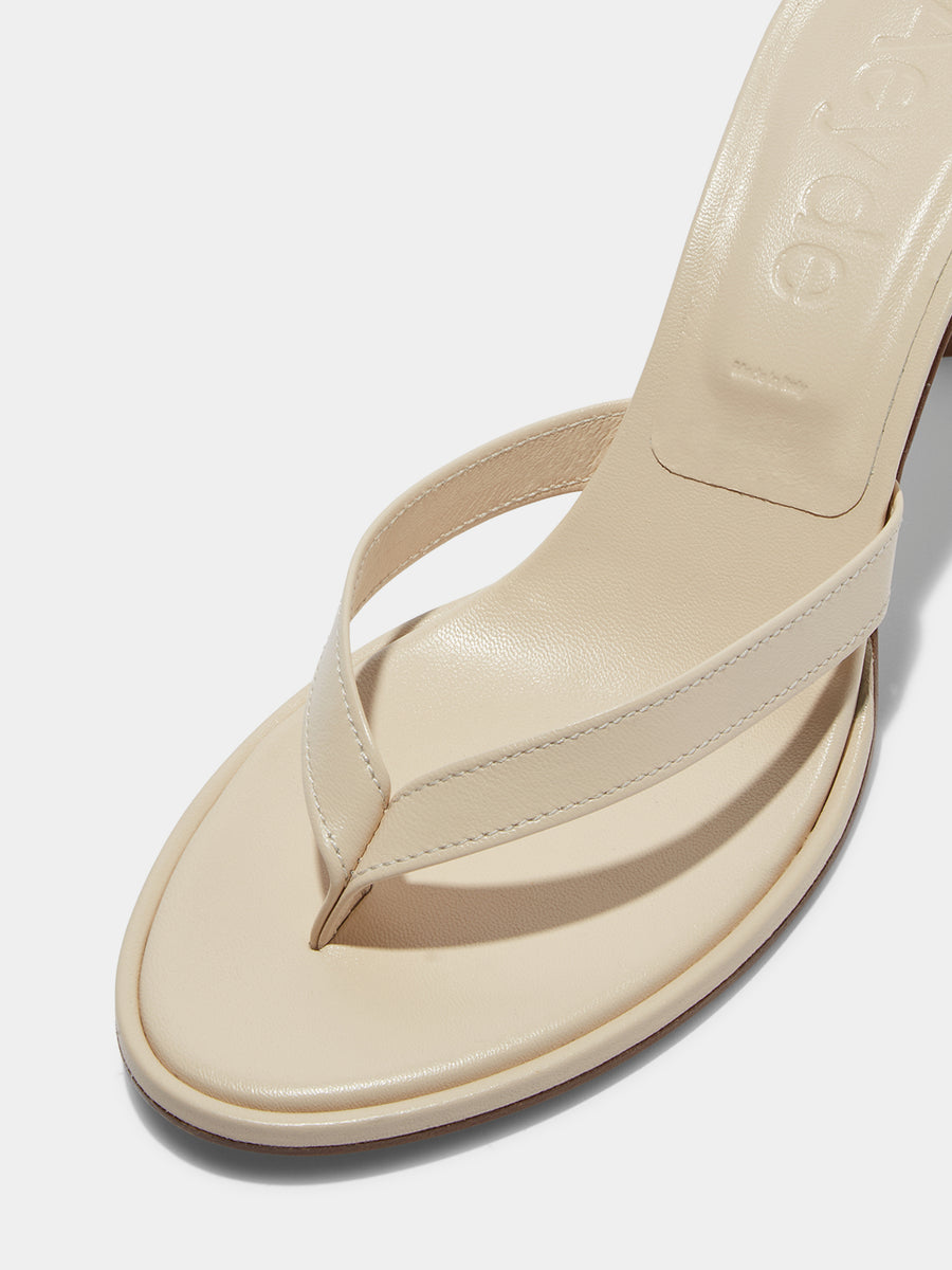 Aeyde | Daphne Leather Heeled Sandals for Women | Creamy Nappa | Round Toe | High Heel | Heel Details
