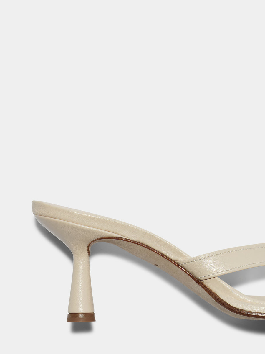 Aeyde | Daphne Leather Heeled Sandals for Women | Creamy Nappa | Round Toe | High Heel | Front View