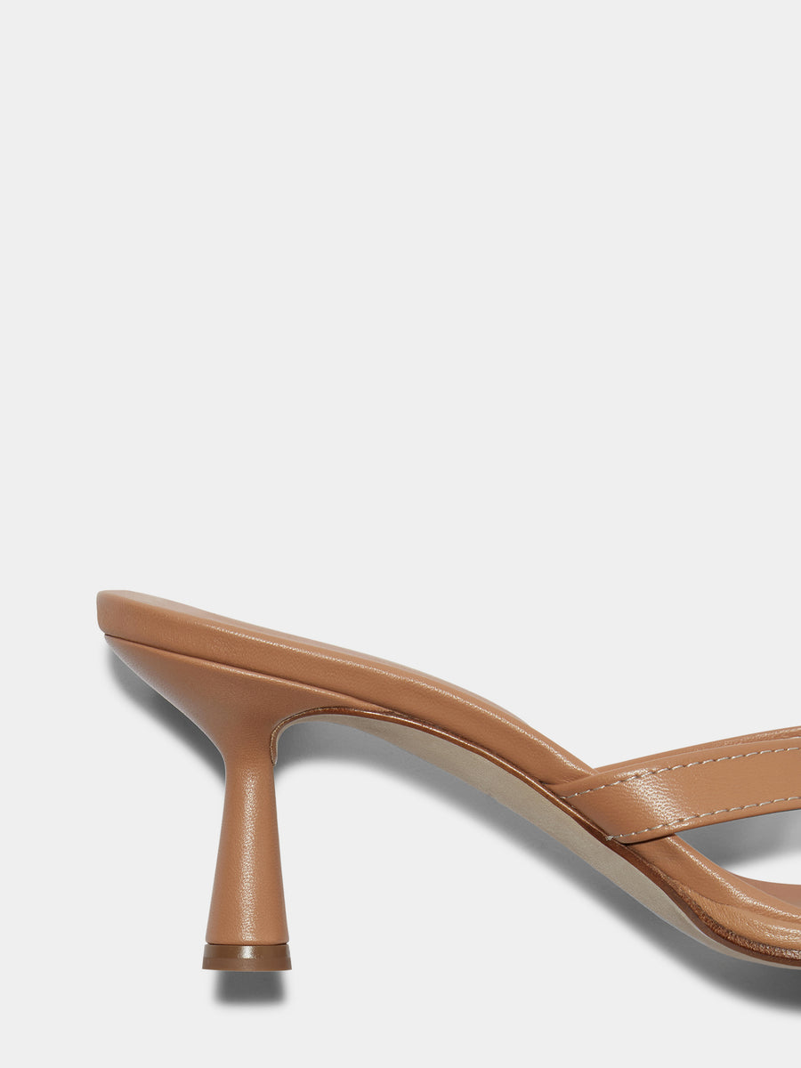 Aeyde | Daphne Leather Heeled Sandals for Women | Hazelnut Nappa | Round Toe | High Heel | Heel Details [x=50,y=85]
