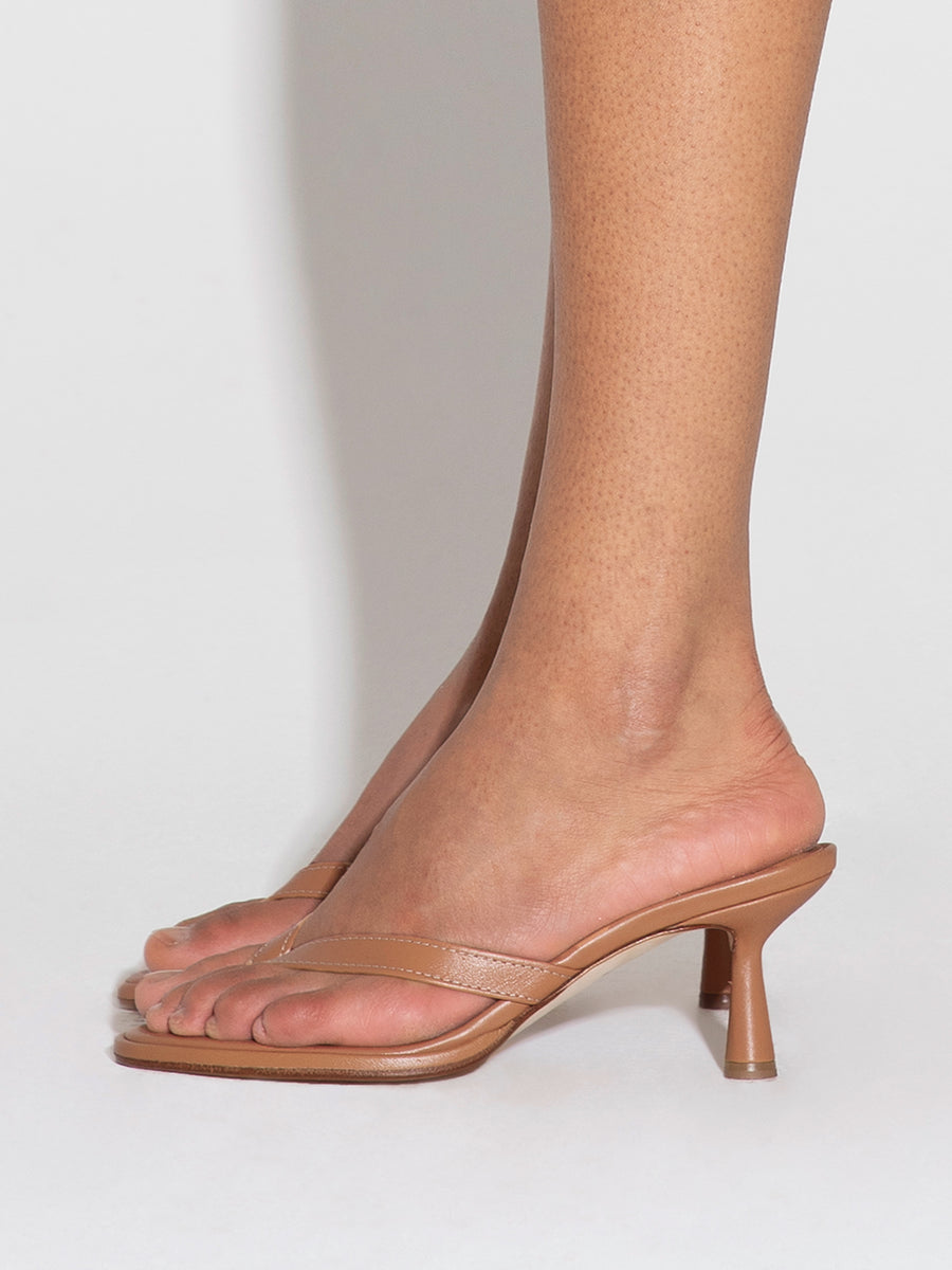 Aeyde | Daphne Leather Heeled Sandals for Women | Hazelnut Nappa | Round Toe | High Heel | How to Style [x=50,y=85]