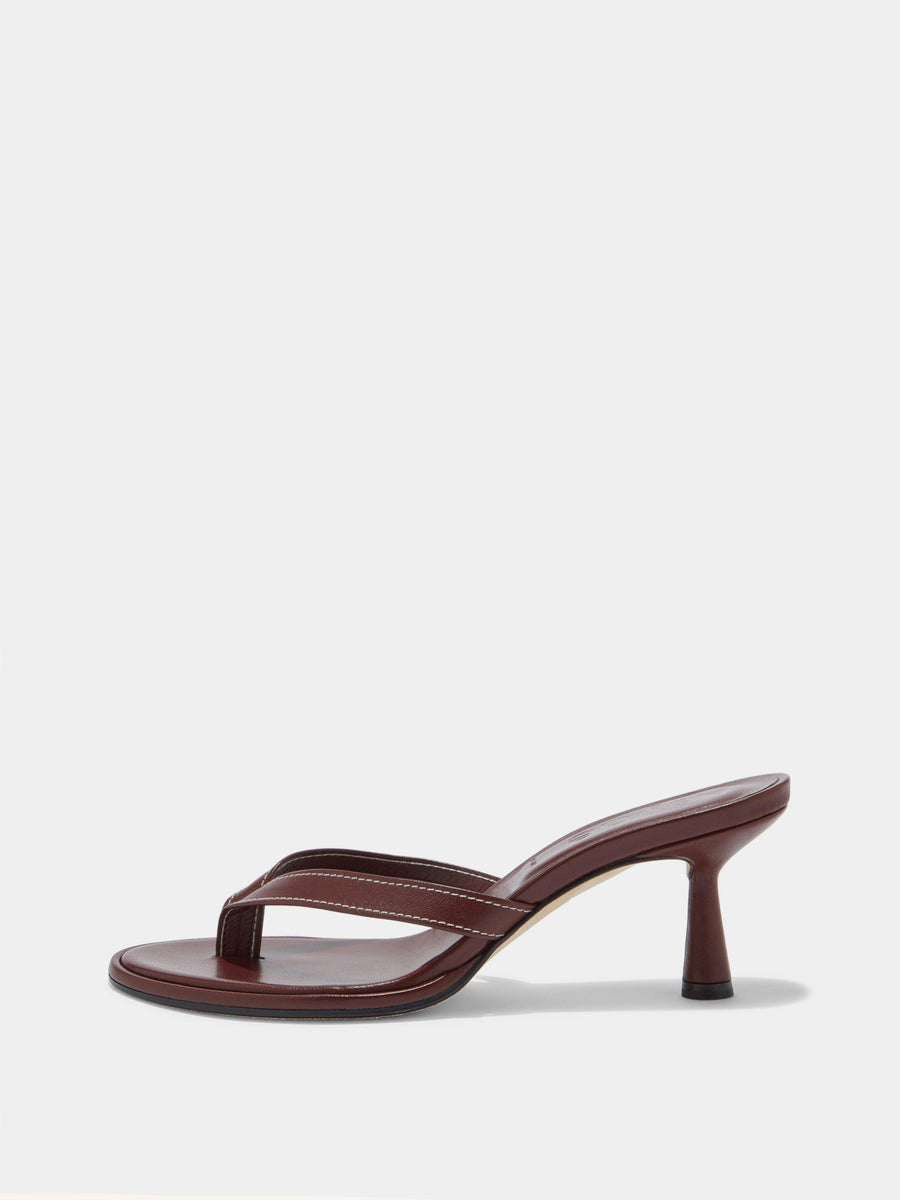 Aeyde | Daphne Leather Heeled Sandals for Women | Port Nappa | Round Toe | High Heel | Side View [x=50,y=85]