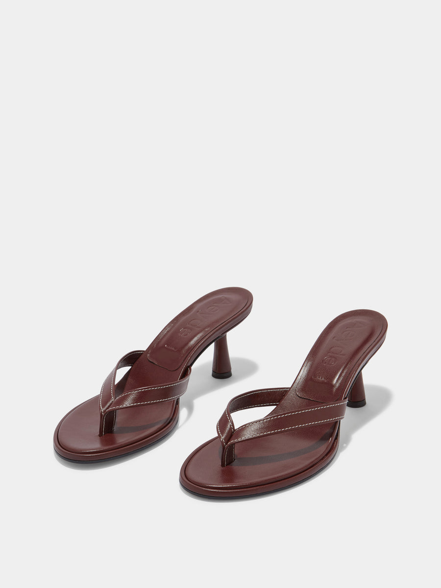 Aeyde | Daphne Leather Heeled Sandals for Women | Port Nappa | Round Toe | High Heel | On Feet [x=50,y=85]
