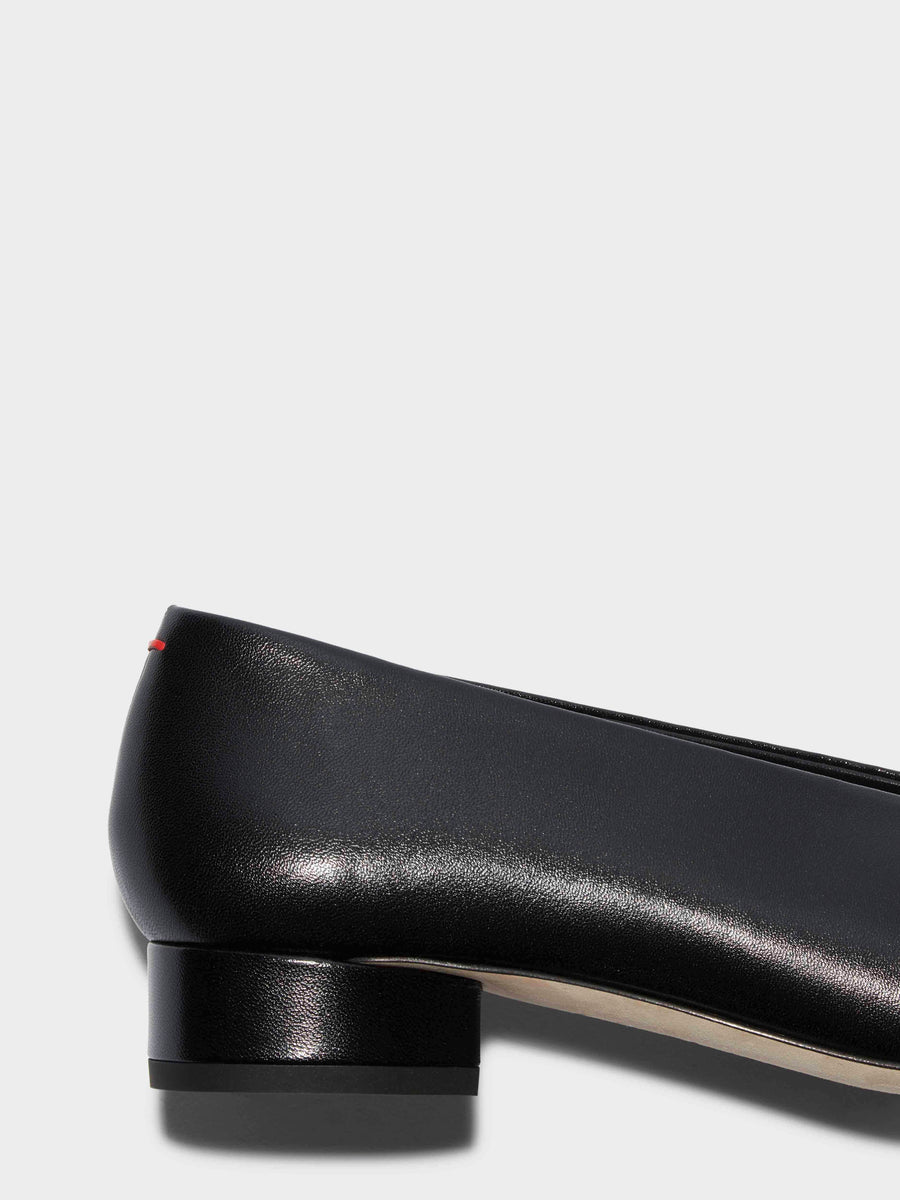 Aeyde | Delia Leather Flats for Women | Black Nappa | Round Toe | Low Heel | Heel Details [x=50,y=85]