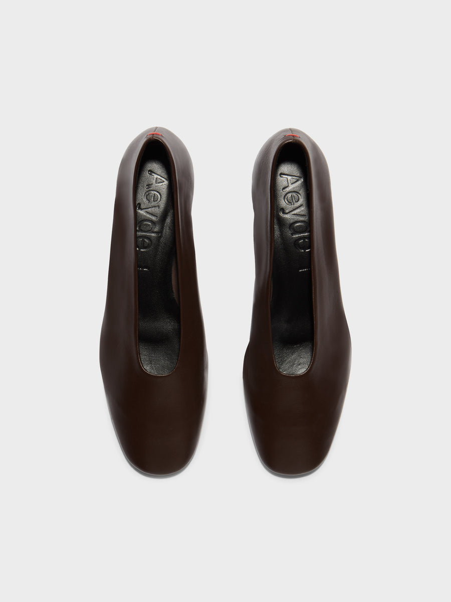 Aeyde | Delia Leather Flats for Women | Moka Nappa | Round Toe | Low Heel | Front View